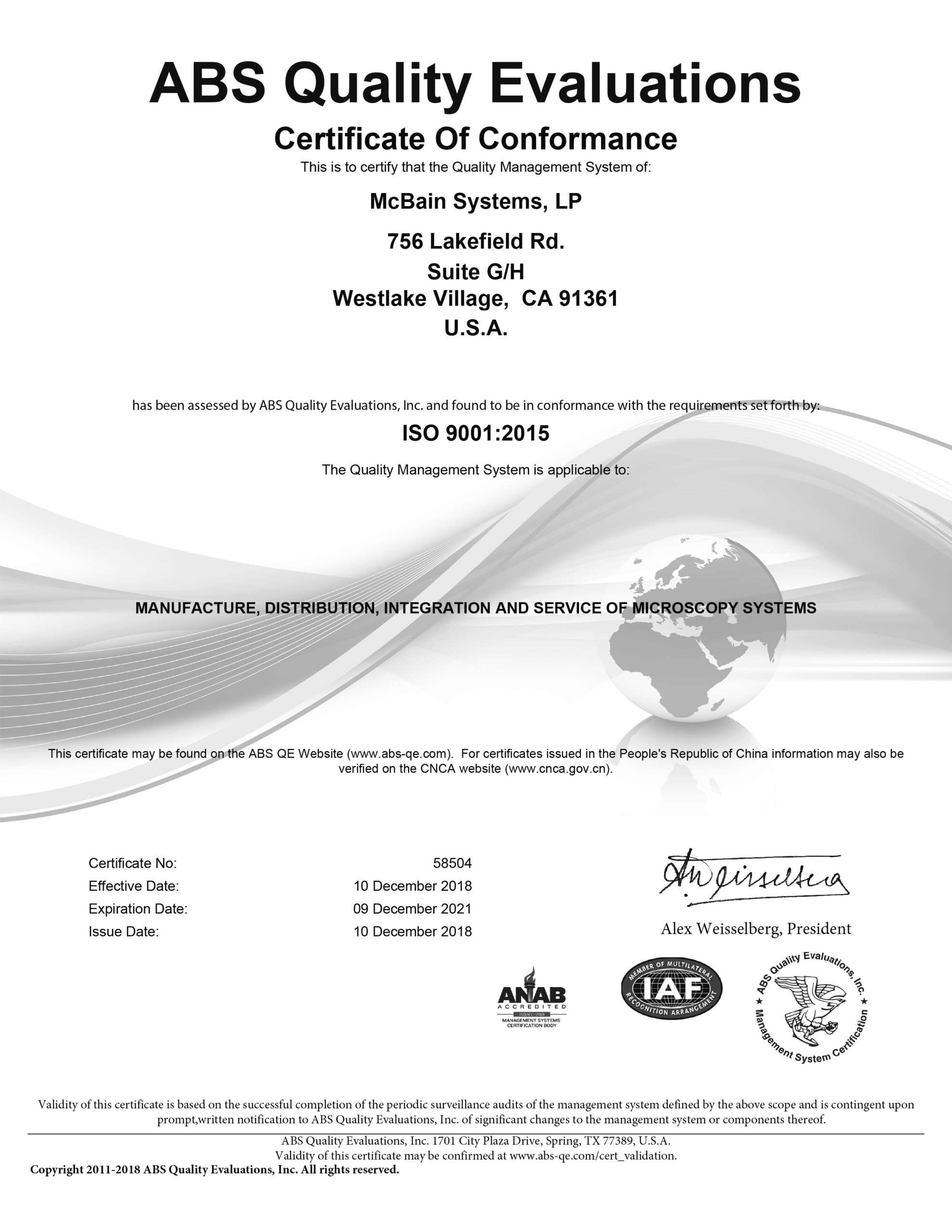ISO 9001:2015 Certification PDF McBain Systems